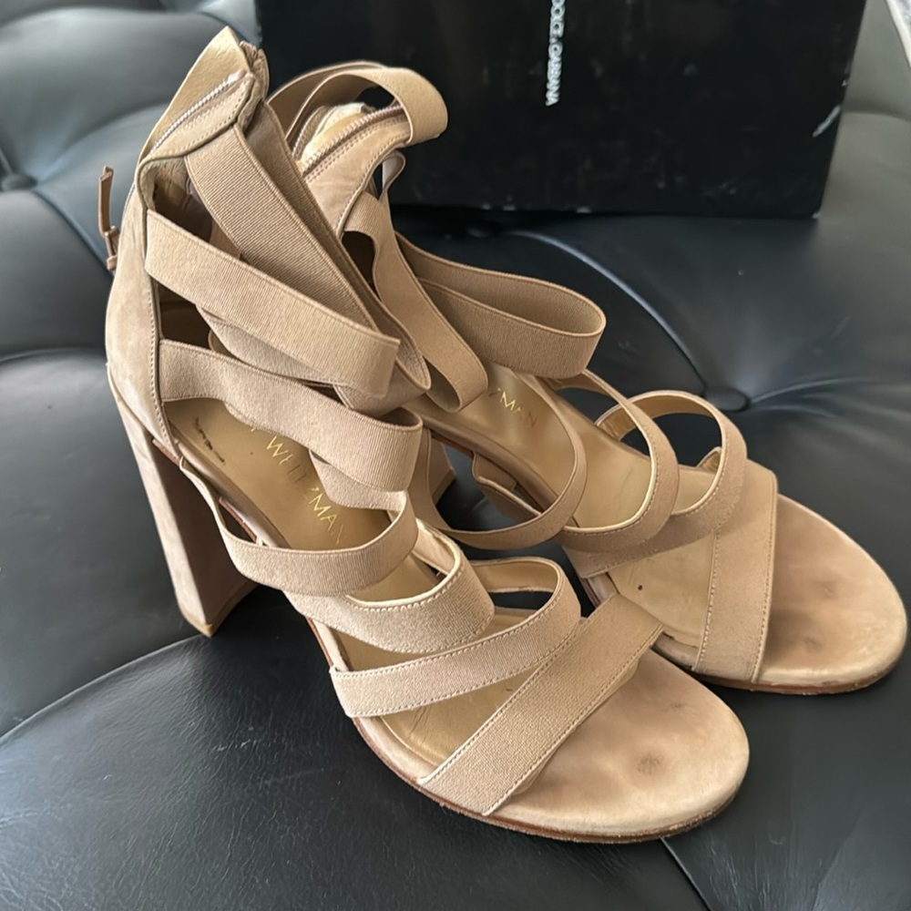 Stuart Weitzman nude block heel sandal size 8.5